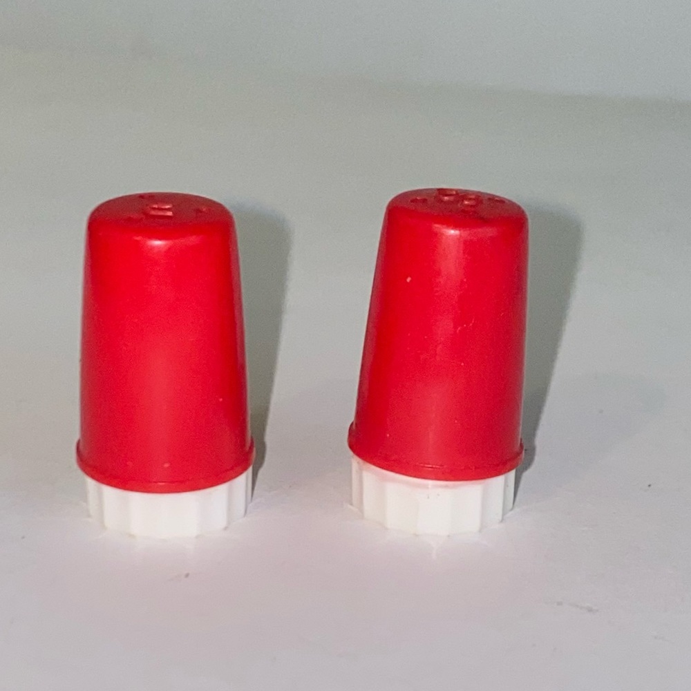 Vintage Tiny 1" Red and White Salt and Pepper Shaker Set Retro MCM